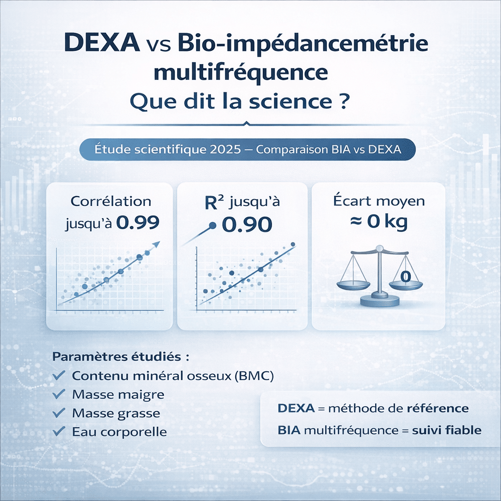 DEXA vs Bioimpédancemétrie : précision masse grasse et maigre